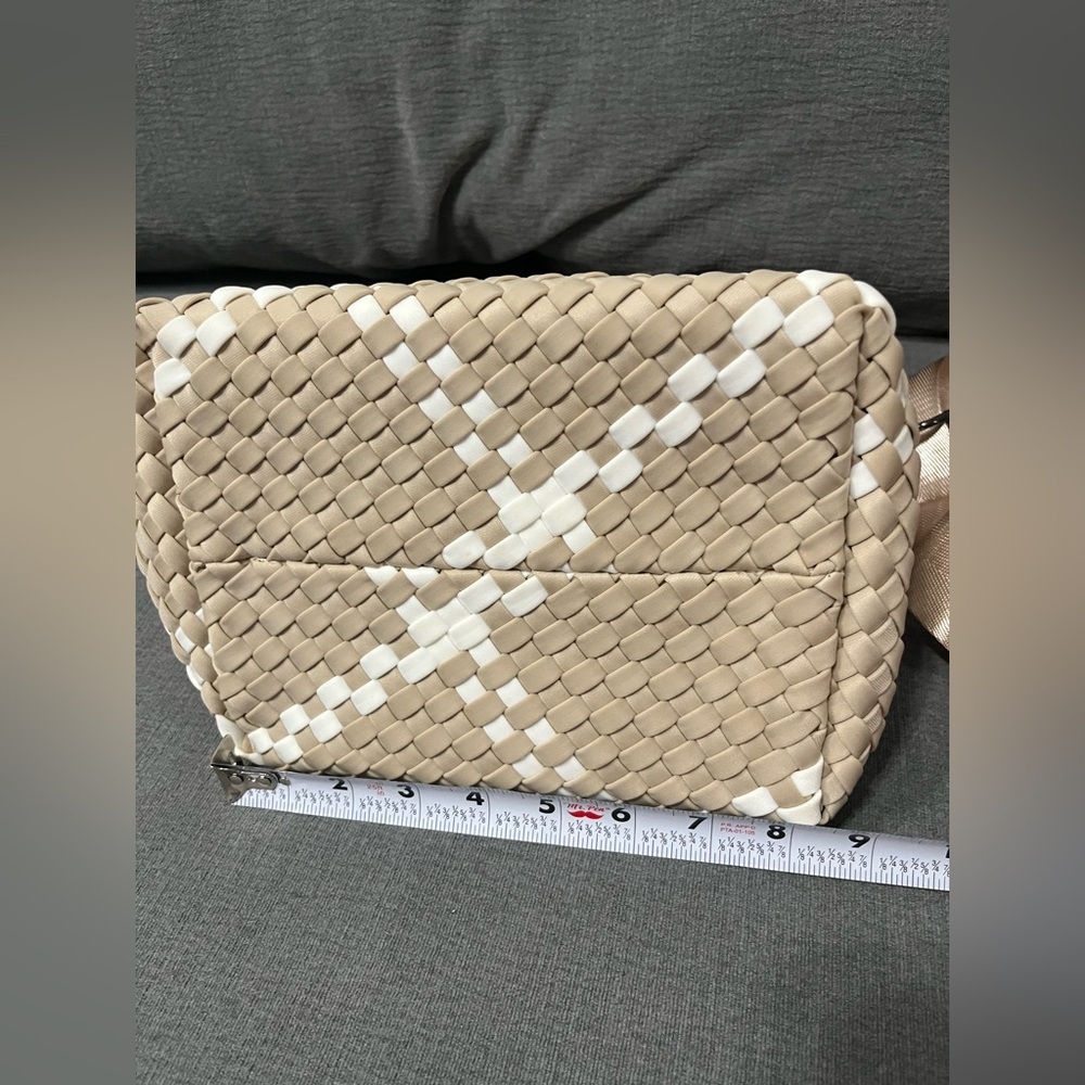 NAGHEDI NYC Elegant Tan Camel 
Women's St Barths Mini Rope Tote w/ White Details - Picture 3 of 8